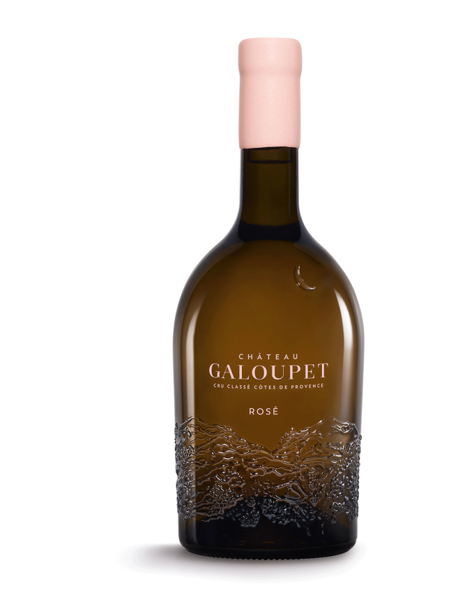 Packshot of Château Galoupet Cru Classé Côtes de Provence rosé wine.
