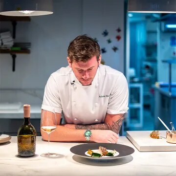 Chef Adam Handling at The Frog London, pairing Château Galoupet Cru Classé Rosé with tailored-made menu