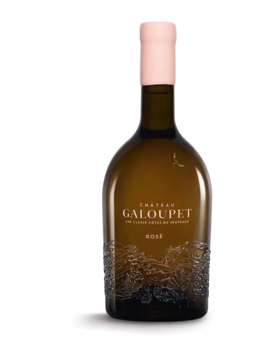 Packshot of Château Galoupet Cru Classé 2022 Côtes de Provence rosé wine.